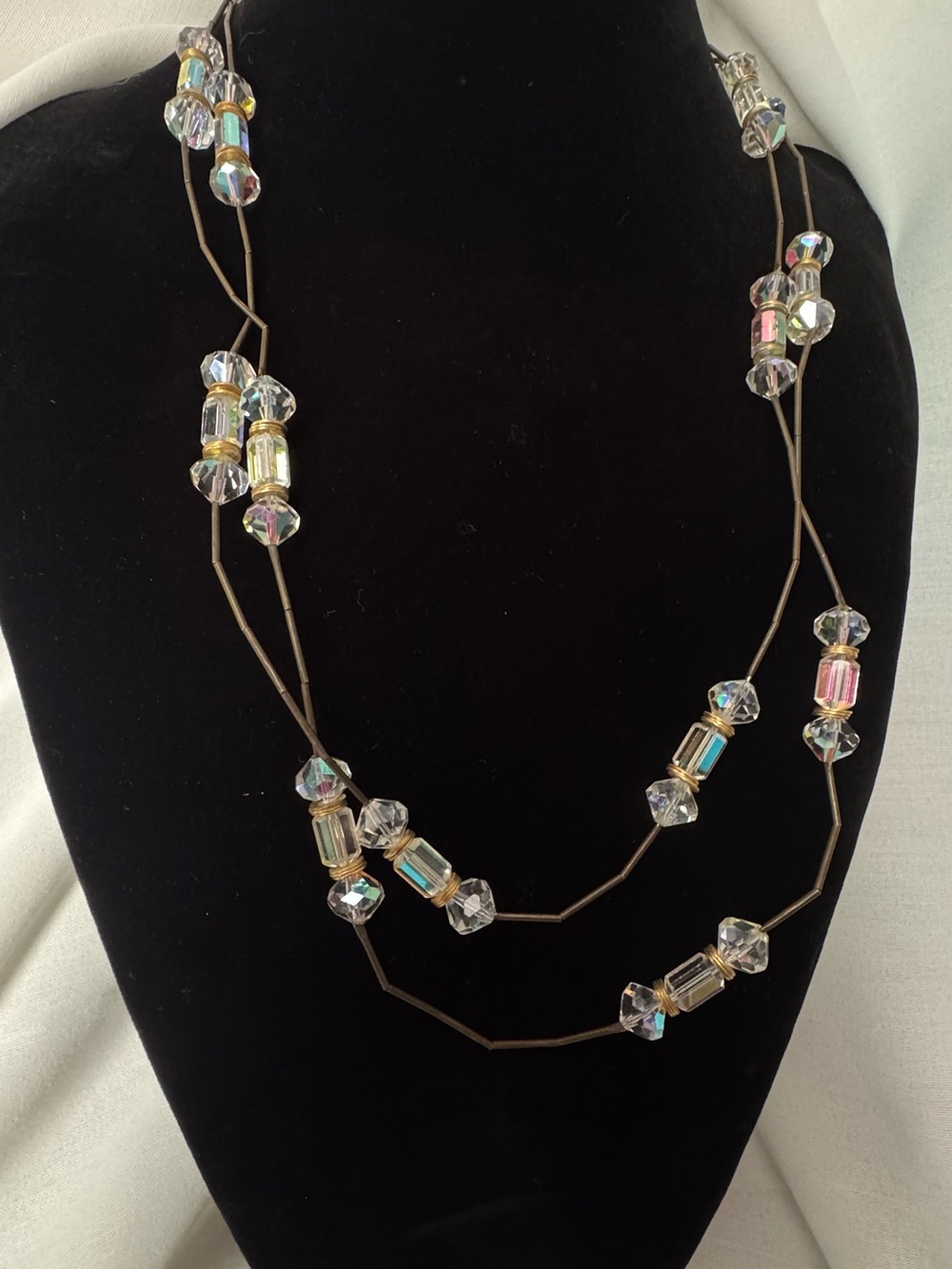 Vintage Aurora Borealis single long stranded necklace.
